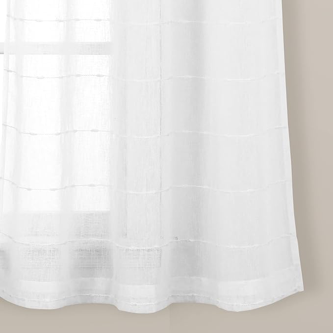 Lush Decor Farmhouse Textured Grommet Sheer Window Curtain Panel Pair, 38"W x 63"L, Bleach White