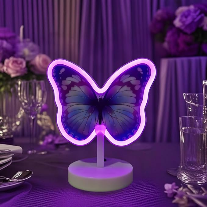 Purple Butterfly Neon Sign - USB/Battery with Button, Girls Bedside Lamp, Birthday Gift for Teen Butterfly LED Neon Sign Night Lights Purple Fairy Party Decor Instagram Photo Prop Girls Room Decor