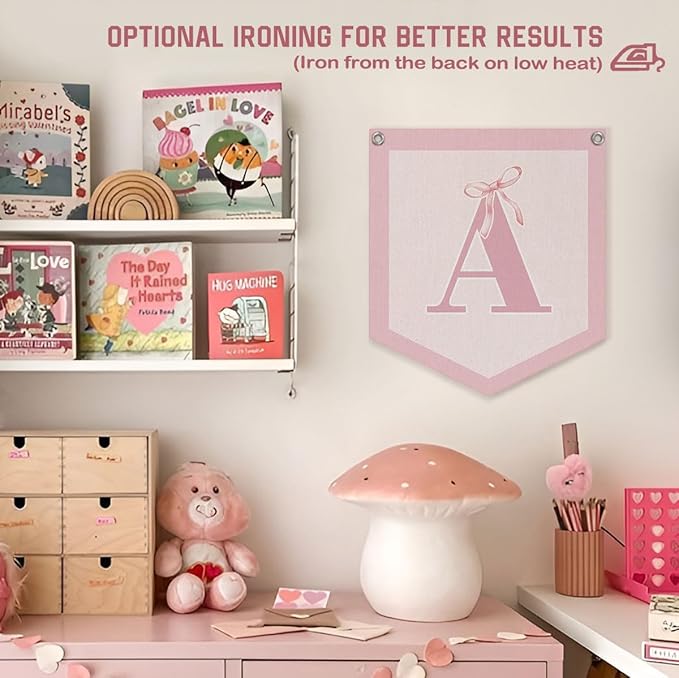 Lacama Initial Personalized Preppy Banner, Baby Shower Decor Girl Nursery Decor, Coquette Pink Bow Teen Girl Gifts, Vintage Room Toddler Room Bedroom Playroom Front Door Birthday Gift(A)