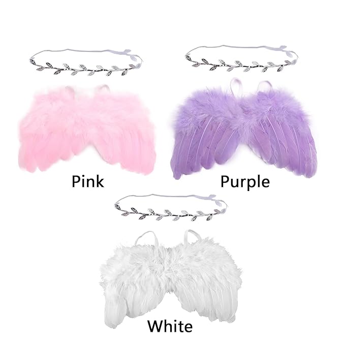 Qiansail Newborn Baby Fairy Angel Wings Princess Feather Wing Costume with White Headband Photography Props Shoot Outfits for Birthday (Light Pinik)