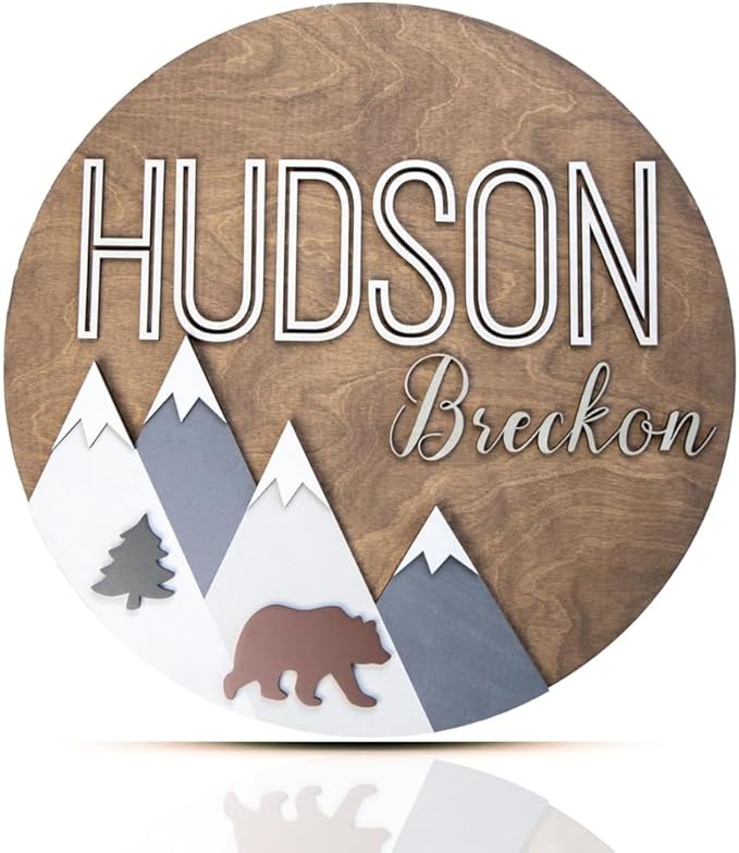 Personalized Wooden Name Sign - Custom Baby Name Signs for Nursery & Kids Room Decor - Baby Announcement Sign - Name Wall Art - Wooden Letters for Wall - Custom Round Nursery Name Sign (Name Round)
