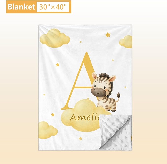 Personalized Baby Crib Bedding Set, 5 Pcs Custom Name Nursery Bedding Set, Yellow Zebra Baby Bedding Set for Girls Boys, Double Layer Crib Sets, Customized Gifts for Toddler Infant New Parents