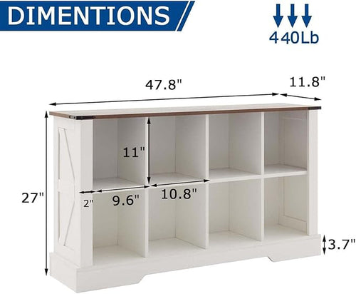 8 Cube Storage Organizer, 2 Tier Book Shelf with Led Lights, Farmhouse Book Shelves for Living Room, Horizontal Toy Storage Bookshelf, Wood Display Bookcase Cabinet for Bedroom, Office, White