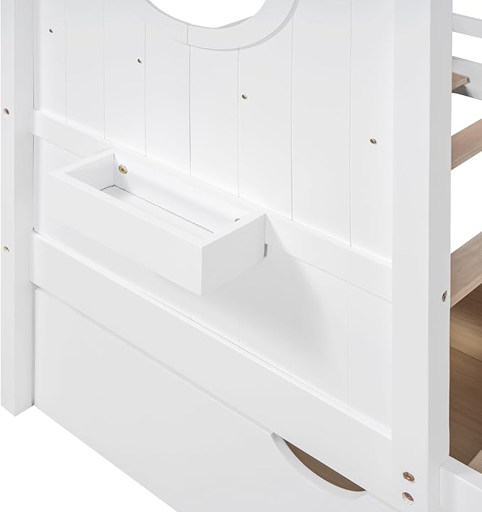 Modern Twin Size House Bed with Roof and Window, Wooden Daybed Frame with Shelves and 2 Drawers,Bedroom Furniture for Girls & Boys (White+2 Drawers/)
