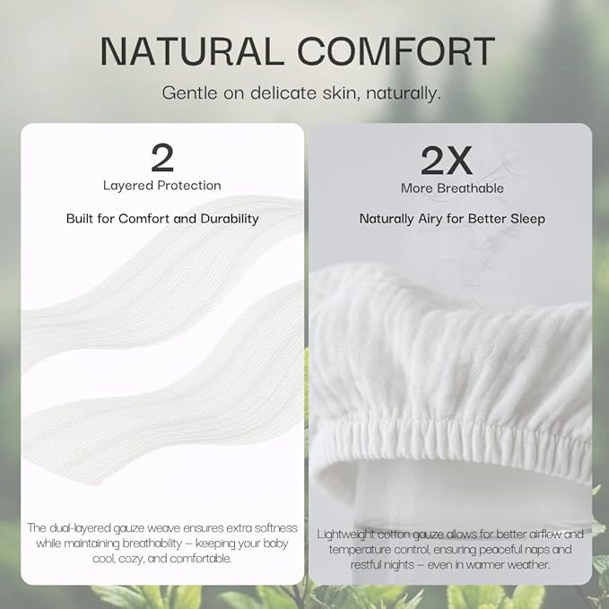 Salt Earth 100% Organic Cotton Muslin Standard Fitted Crib Sheet, 52"x28", 2 Pack Soft Breathable Natural Cotton Sheets Baby Mattress Bed Sheets, No Slip Neutral Baby Crib Sheet (Green & Star)