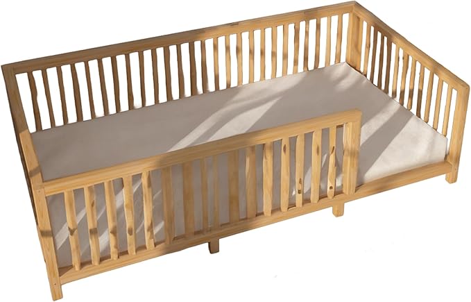 Montessori Floor Bed Designed with Open Front for Girls and Boys | Pine Wood Natural Solid Frame Beds Footed Model with Slats | Sturdy Designed Floor Bed Frame for Kids (Full, Height : 23 Inches)