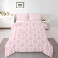 Feelyou Christmas Comforter Set All Season Checkered Bedding Set with 2 Pillow Cases Santa Claus Kids Queen Bedclothes Xmas Decorations Bedroom Decor Pink Duvet Quilt Breathable Soft Lightweight