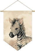 Safari Nursery Decor, Zebra Watercolor Wall Art Canvas Banner, Woodland Nursery Decor, Watercolor Animal for Toddler Room, Cute Zebra Canvas Hanging Pennant Flag Banner, Gift for Baby Girl Boy
