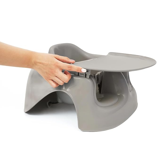 Bumbo Seat with Tray Combo - Floor Seat Lite Portable Baby Sit Up Chair w/Tray for Eating & Playing, Sitting Lounger for Babies 3-12 Months, Breige