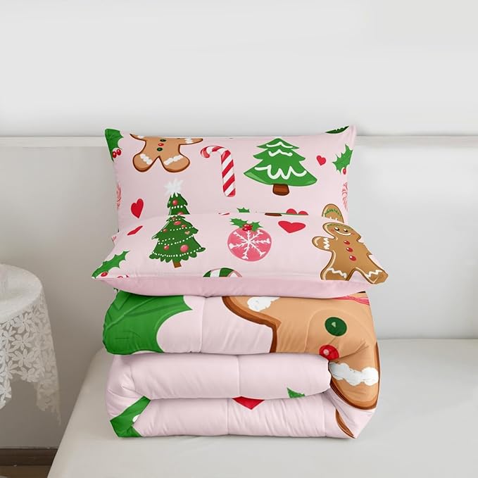 Feelyou Merry Christmas Kids Comforter Set Full Size Gingerbread Man Bedding Set Christmas Decor Duvet Quilt for Kids Boys Girls Bedroom New Year Gift Decor Microfiber Ultra Soft Breathable