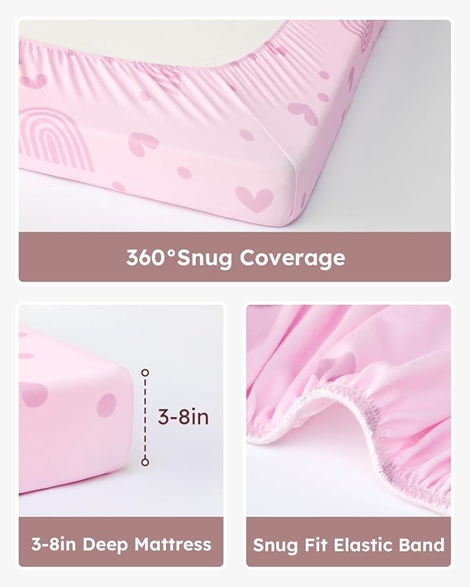 Looxii Baby Crib Sheets for Girls, 3 Pack Fitted Crib Sheet for Standard Crib and Toddler Mattress, Ultra Soft Breathable Microfiber Baby Sheet 52x28x8in