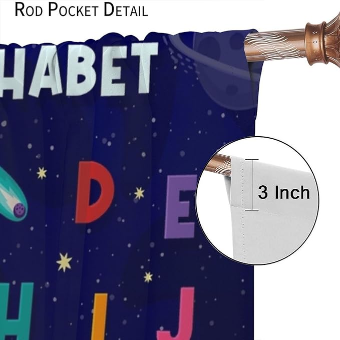 Alphabet Curtains Kids Outer Space Cartoon Universe Planet Educational Learning Curtain with Rod Pocket for Bedroom Nursery Decor Drapes Window Treatments 2 Panels Set 84" W X 84" L