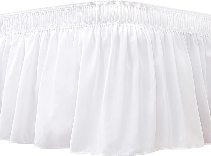 Biscaynebay Wrap Around Bed Skirts for Full & Full XL Beds 19" Long Drop, White Adjustable Elastic Dust Ruffles Easy Fit Wrinkle & Fade Resistant Silky Luxurious Fabric Solid Machine Washable