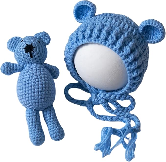 Zeroest Newborn Baby Boy Girl Photography Props Bear Hat Outfits Crochet Kint Handmade Cap Set for Newborn Photo Shoot