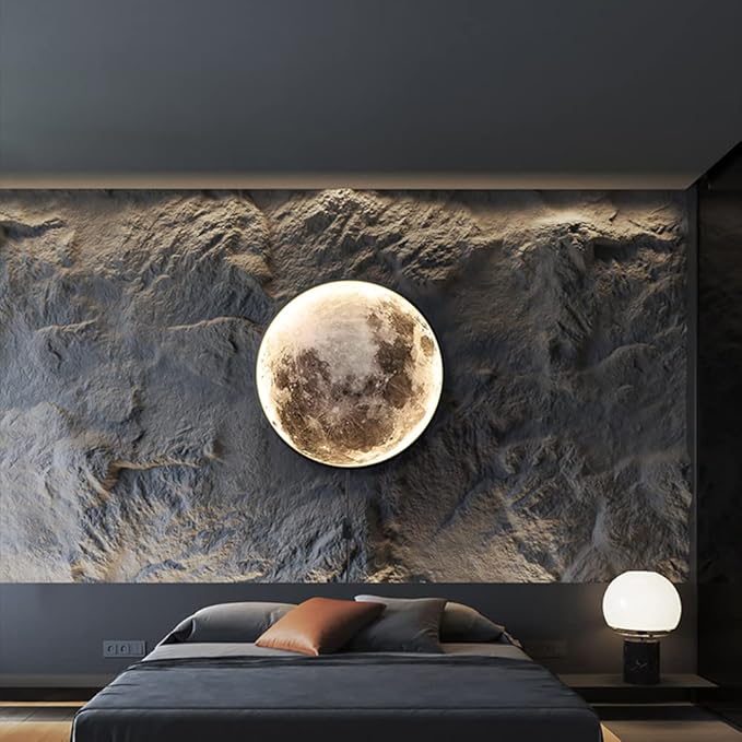 Modern Moon Wall Sconce Lighting, Dimmable Nightlight with Remote Control, Plug in Wall Lamp, Decorative Moon Light for Living Room Hallway (23.6 inch)