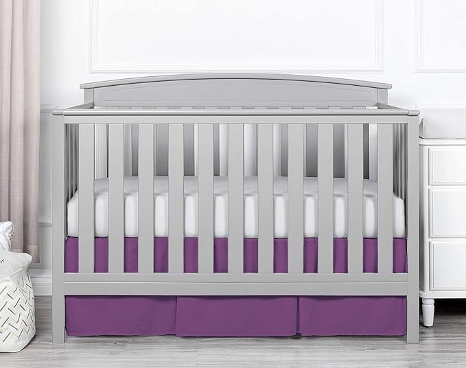 Box Pleated Mini Crib Bed Skirt Premium 100% Cotton 800 Thread Count Nursery Crib Toddler Bedding Crib Bedskirt for Baby Boys or Baby Girls, (24" x 38") + 10" Drop Lenght - Plum Solid