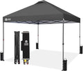 CROWN SHADES 10x10 Pop Up Canopy Tent - Patented Center Lock One Push Instant Outdoor Canopy Beach Tent with STO-N-Go Bag 8 Stakes & 4 Sand Bags，Grid Grey
