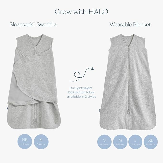 HALO 100% Cotton Sleepsack Swaddle, 3-Way Adjustable Wearable Blanket, TOG 1.5, Clouds, Small, 3-6 Months