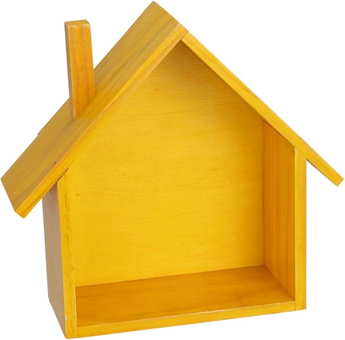 Cabilock Small House Shaped Wooden Wall Shelf 9.64X9.05X3.34 Inch Floating Storage Rack for Bedroom Kids Room Bathroom Home Decor Display Organizer