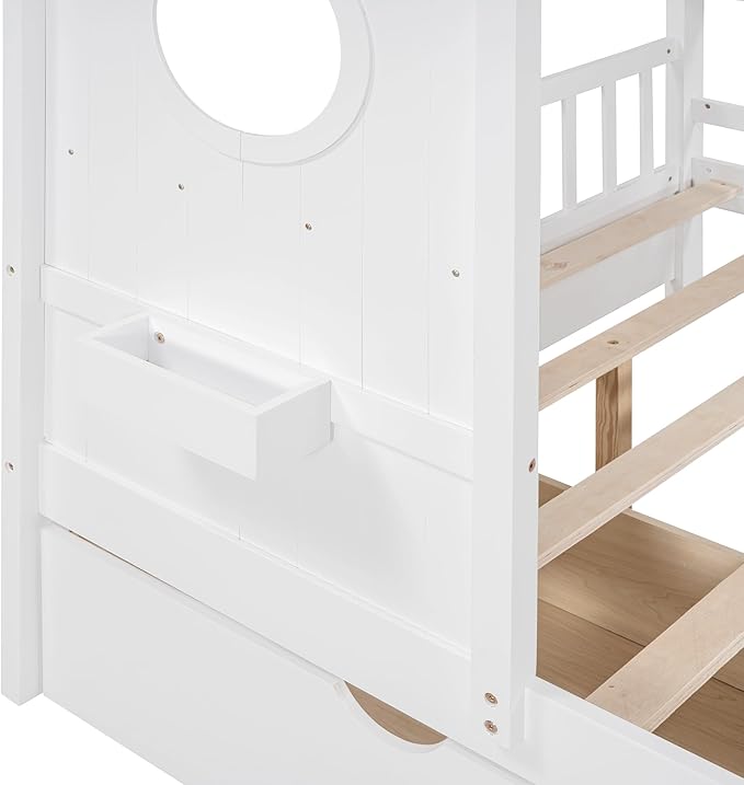 Full Size House Bed with 2 Drawers and Storage Shelf, Playhouse Design Solid Wood Kids Platform Bed Frame for Girls Boys, Decorable Daybed with Sturdy Slats Support, Space-Saving (AF-White)
