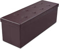 Safeplus Folding Storage Ottoman Bench, 45" Large Ottoman Space-Saving Bench,Faux Leather Storage Chest with Memory Foam,Footrest Padded Stool Seat for Bedroom Toy Chest, Brown,Leather