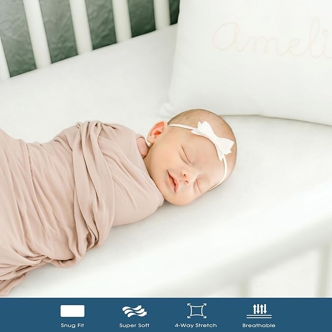 GRSSDER Mini Crib Sheets Fitted, Pack and Play Sheets 3 Pack, Ultra Soft Stretchy Pack N Play Sheets, Universal Fit for Playard Mattress, Jersey Crib Sheets for Girls, Cream/Pink