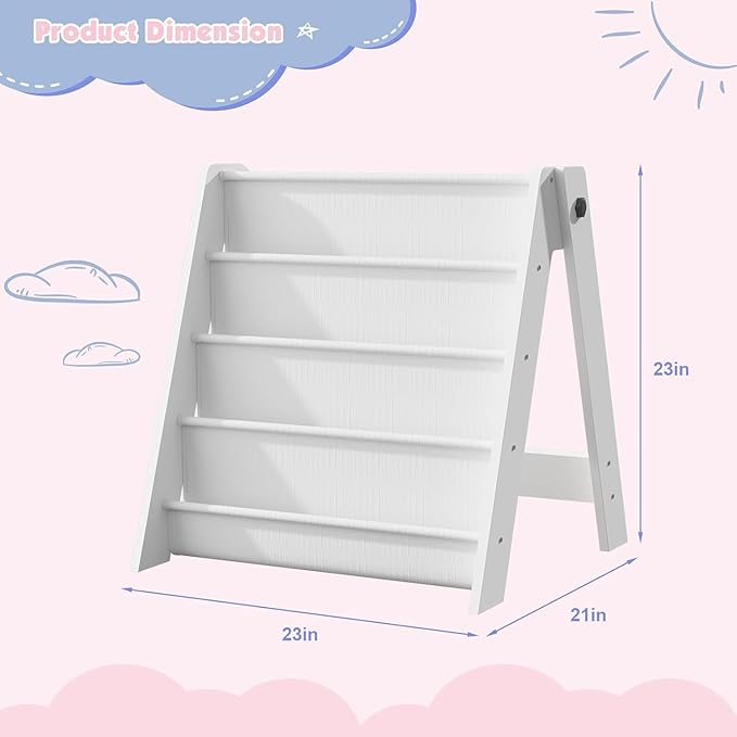 NACHES Montessori Kids Bookshelf Fabric Sling Pockets – Front Facing Toddler Book Display and Toy Storage Organizer for Nursery Playroom or Bedroom 23" Wide (White, Small)