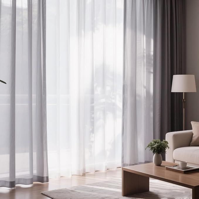 Dreaming Casa Grey Sheer Curtains 102 Inches Long, Rod Pocket & Back Tab Light Filtering Textured Sheers for Living Room Bedroom, 2 Panels, Each 100" W x 102" L