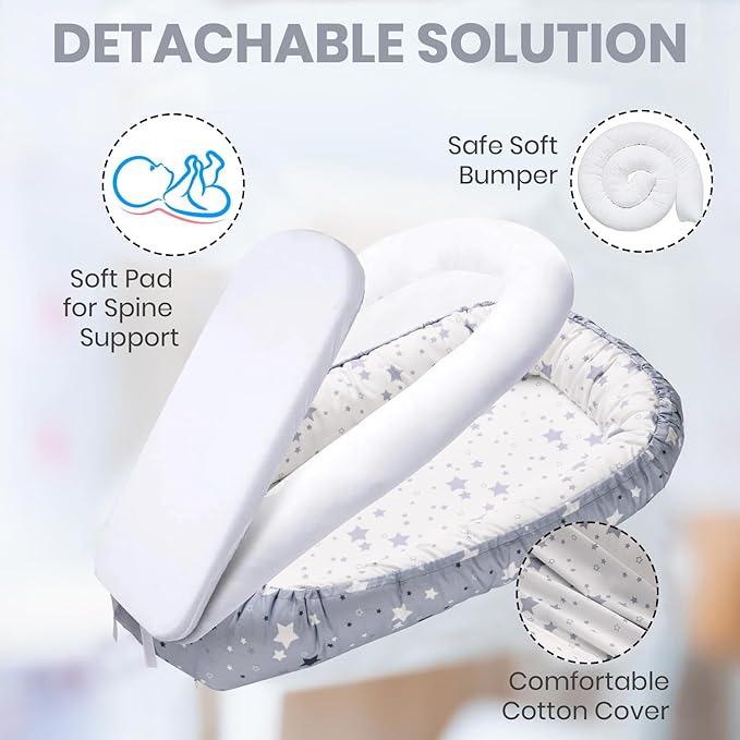 Totsi Baby Lounger with Pillow & Blanket | Ultra-Soft Baby Nest | Machine Washable Infant Lounger 0-24 Months | Adjustable Infant Nest for Travel | Baby Nest for Newborn