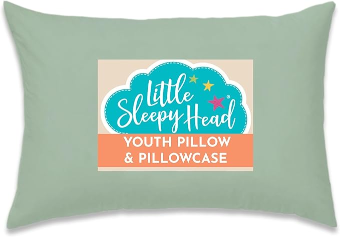 Little Sleepy Head Youth Pillow with Pillowcase 16x22, Soft Jumbo Toddler Pillow, Hypoallergenic Pillowcase - Best Kids Pillows for Sleeping, Perfect Kids Travel Pillow (Sage)