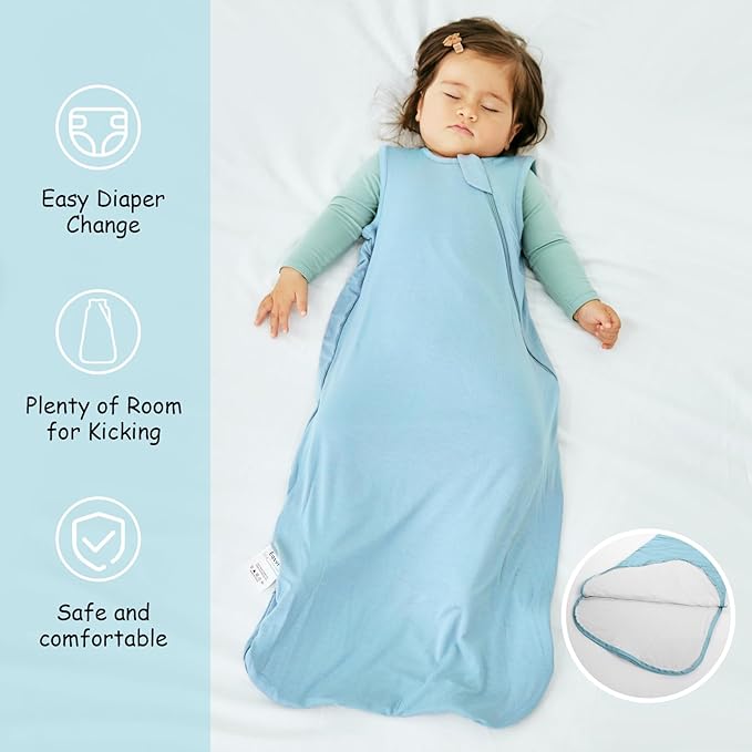 Supersoft Rayon Made from Bamboo Sleep Sack 12-18 Months 0.5 Tog Lightweight Toddler Sleep Sack Baby Wearable Blanket with 2-Way Zipper Summer Unisex Sleeping Bag for Babies - Blue