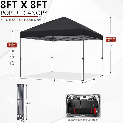 ABCCANOPY Pop Up Canopy - Outdoor Patio Portable Canopy Tent Heavy Duty for Backyard and Deck with 4 Sandbags(Black, 8x8)