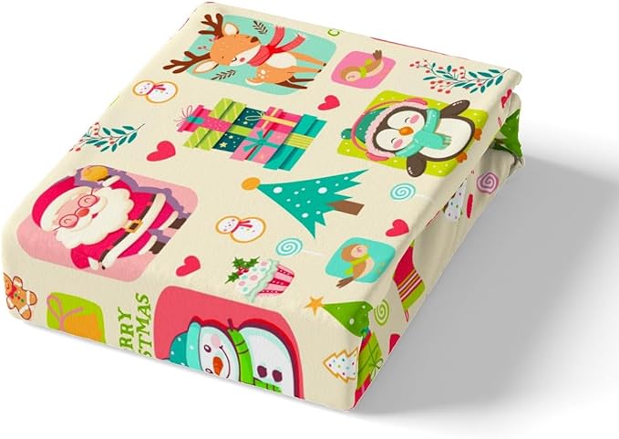 Christmas Comforter Cover Cartoon Santa Claus Snowman Flower Bedding Set Cute Penguin Deer Duvet Cover for Children Boys Girls Microfiber Gift Boxes Bedspread Cover Room Decor Bedclothes Full Size
