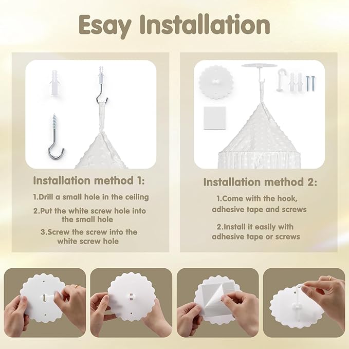 Bed Canopy for Girls - Princess Bed Canopy - Crib Canopy for Boys and Girls Bedroom Decor, Suitable for Use in Cribs Canopy Bed Curtains (White)
