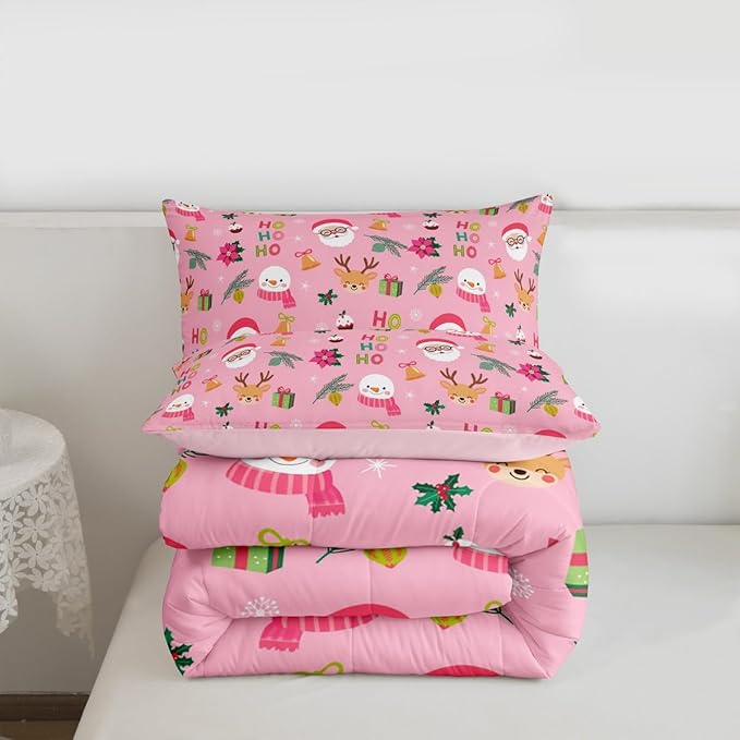 Feelyou Santa Claus Comforter Set Full Size Xmas Bedding Set for Kids Boys Girls Christmas Decor Duvet Quilt Happy New Year Bedroom Decor Microfiber 3 Pcs with 2 Pillow Cases