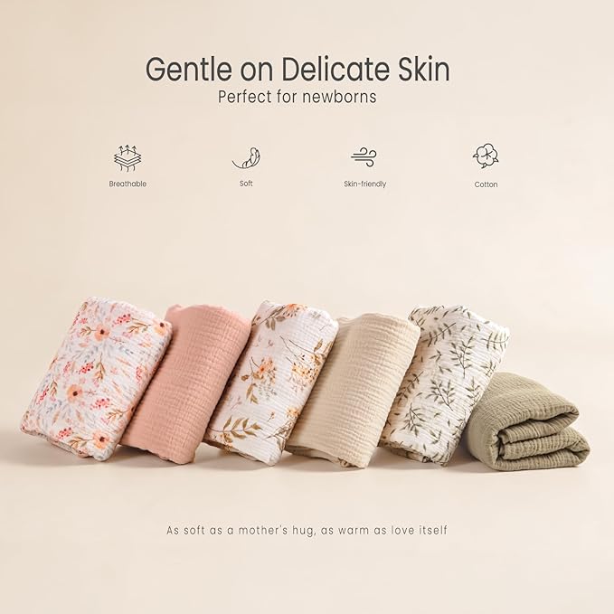 lulumoon Muslin Swaddle Blankets for Baby: Cotton & Soft Receiving Blanket for Newborn with Branche Printed- Neutral Gift for Baby Shower 2pack(Olive Branche)