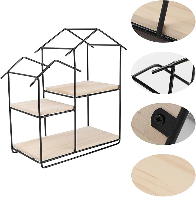 Modern Solid Wood Wall Shelf with Frame House-Shaped Wall-Hanging Storage Rack Stylish and Practical Floating Shelf for Home Kitchen Bedroom Organization
