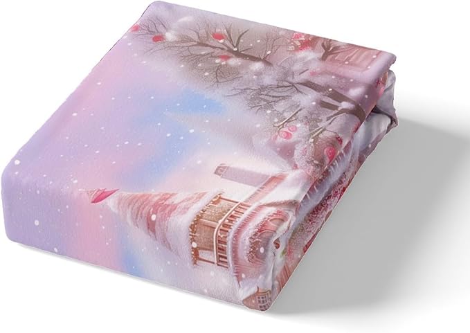 Manfei Christmas Duvet Cover Set Full Size, Winter Snowman Truck Flower Bedding Set for Kids Girls Room Decor, New Year Pink Comforter Cover, Soft Polyester Quilt Cover, 2 Pillowcases, No Comforter