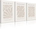 Scripture Christian Wall Art Set of 3 Beige Bible Verses Wall Decor Neutral Psalm Canvas Wall Art Modern Pictures Flower Prints Christian Artwork for Living Room Bedroom 12x16 Inch Ready to Hang