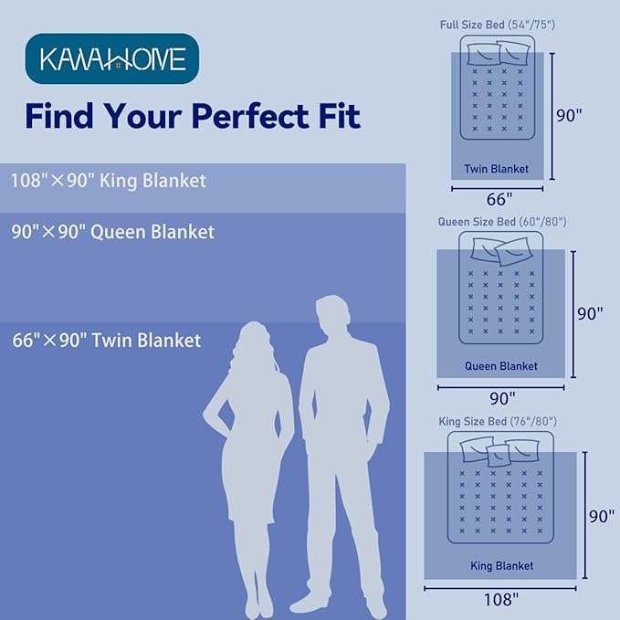 KAWAHOME 3D Air Mesh Cooling Lightweight Summer Blanket King Size for Hot Sleepers, Double-Layer Rayon Material and Breathable Stretchy Blankets for Bed, Couch, 108x90 inches, Blue Striped