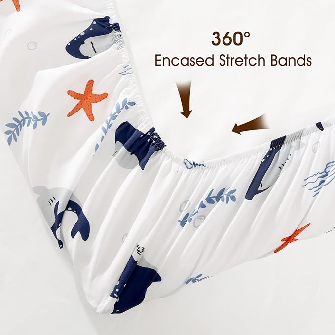 PHF 3 Pack Soft Mini Crib Sheets, Shark Pack N Play Sheets for Baby Boys, No Slip Universal Fit for Pack N Play, Playard, Portable and Mini Crib Mattresses, Shark