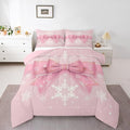 Feelyou Pink Bow Comforter Set All Season Coquette Bow Knot Bedding Set with 2 Pillow Cases Xmas Snowflake Kids King Bedclothes Cute Dreamy Princess Style Decor Christmas Duvet Quilt Soft Lightweight