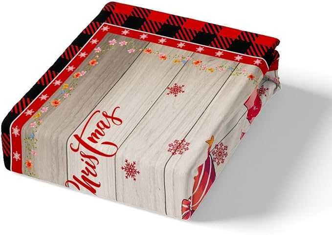 Christmas Gnomes Duvet Cover Set Twin Size, Rustic Wooden and Red Plaid Xmas Comforter Cover with 1 Pillowcase, New Year Theme Bedding Set for Kids Boy Girls Lightweight Bedspread Cover,No Comforter