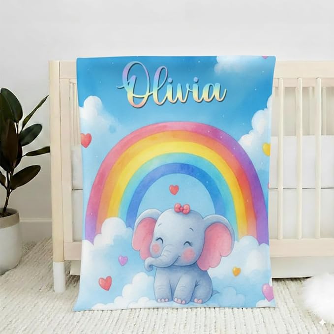 Personalized Baby Blanket for Boys Girls Ultra Soft Cozy Custom Baby Blanket with Name Flannel Elephant Blanket Personalized Gifts for Kids Infant Newborn Baby for Birthday Baby Shower Christmas