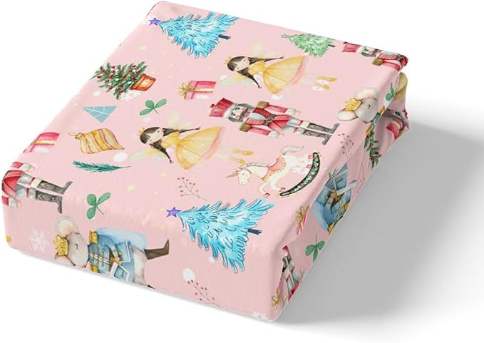 Christmas Nutcracker Decorative Comforter Cover Toddler Size Cartoon Mouse Soldier Royal Guarder Princess Duvet Cover Xmas Pine Tree Snowflake Bedding Set Gifts for Kids Boys Girls 1 Pillow Case Pink