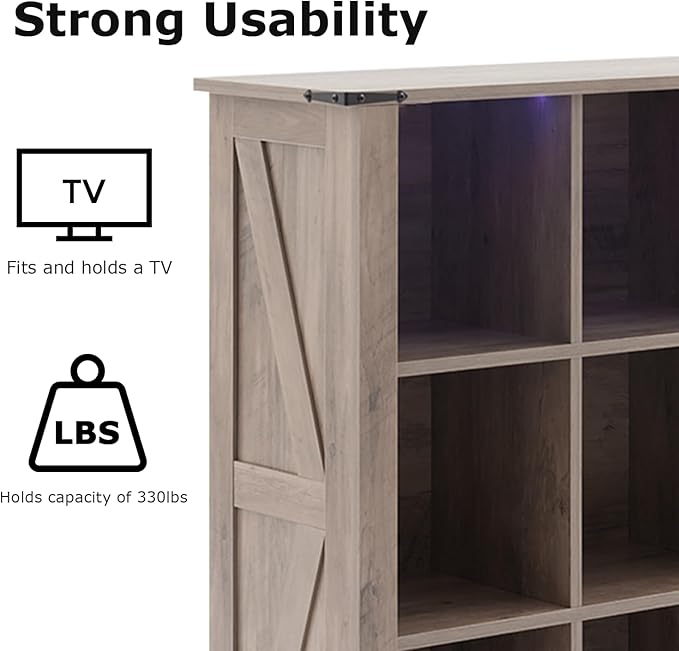 9 Cube Storage Organizer, Wood Cube Bookshelf with LED Lights, Horizontal Storage Cubes, Kids Bookshelf, Display Cabinet Cubby Shelf for Living Room Home Office Bedroom, Grey