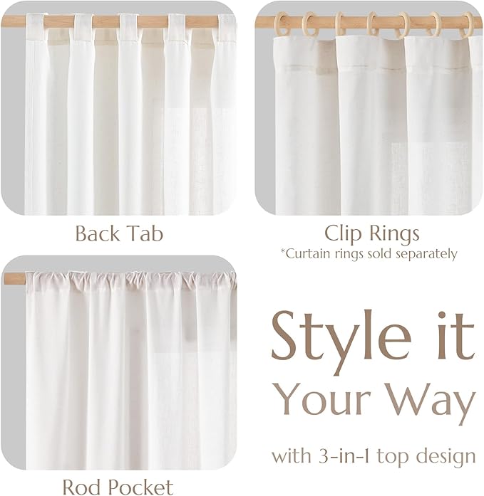 jinchan Linen Blend Curtains 120 inch Extra Long 2 Panels for Bedroom Living Room, Light Filtering 50 inch Wide Farmhouse Drapes with Rod Pocket Back Tab(50W x 120L, Off White)
