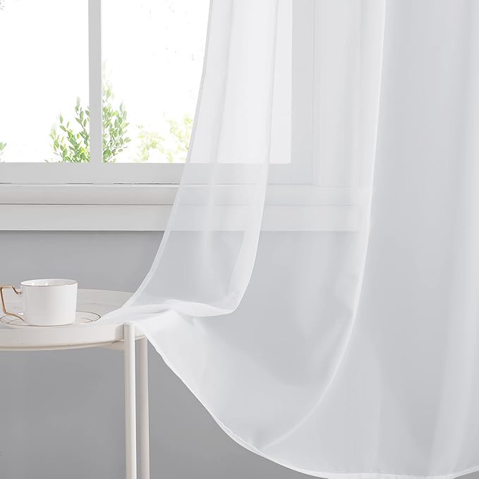 RYB HOME Sheer Curtains 4 Panels Set 108 Inches Long, Solid Voile Light Filtering Airy Curtains Window Treatment Drapes for Living Room, Elegant Bedroom Window Panels, White, Width 54, Grommet