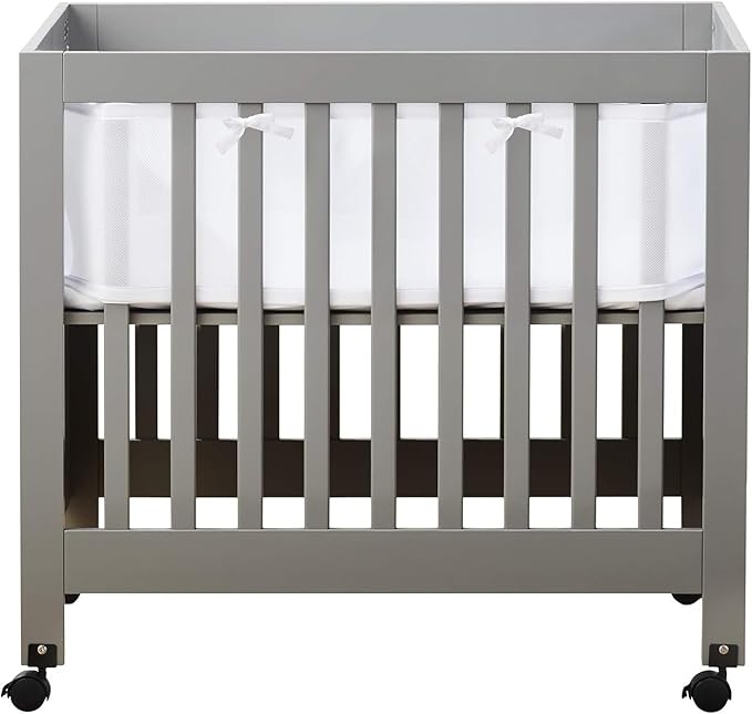 Upgraded Mini Crib Breathable Mesh Liner, Standard Length, More Straps for Fixing Liner, Protects Legs and Arms, 3mm Breathable Mesh, Only Fits 38" x 24" Mini Crib