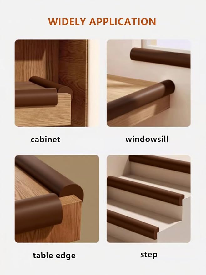 Baby Proof Edge Corner Protector, 16.4FT 0.47''Th L-Shape Furniture Corner & Edge Safety Bumper with 10 Corners, Pre-Taped, Soft NBR Rubber Foam Desk Edge Cushion Wall Corner Protector(Dark Brown)